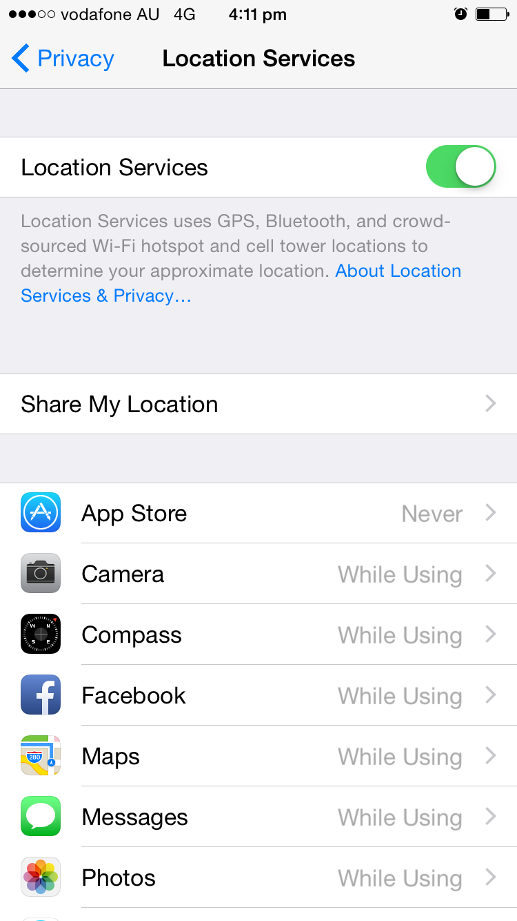 privacy settings on Iphone