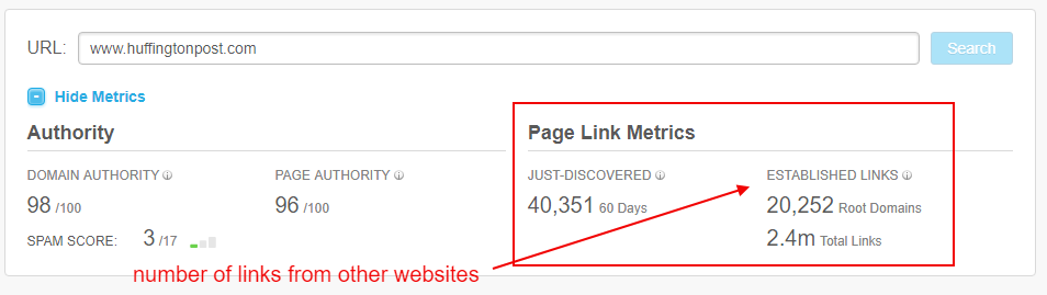 links included in MOZ rank for domain authority