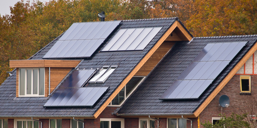 Photovoltaic Solar Panels on Newly Built Modern House