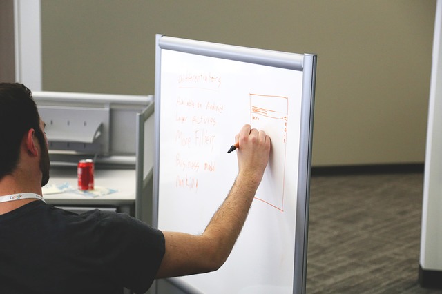 Teacher using white board