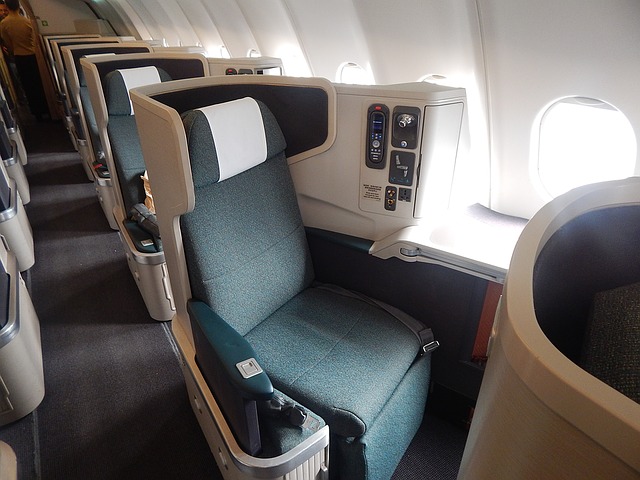 View of business class on flight.