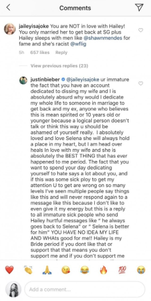 Justin Bieber claps back