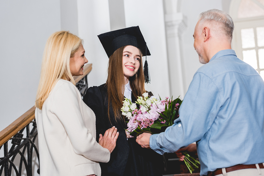 happy father giving flowers