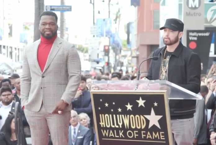 Eminem makes rare public appearance at 50 Cent’s Walk of Fame induction Eminem makes rare public appearance at 50 Cent’s Walk of Fame induction