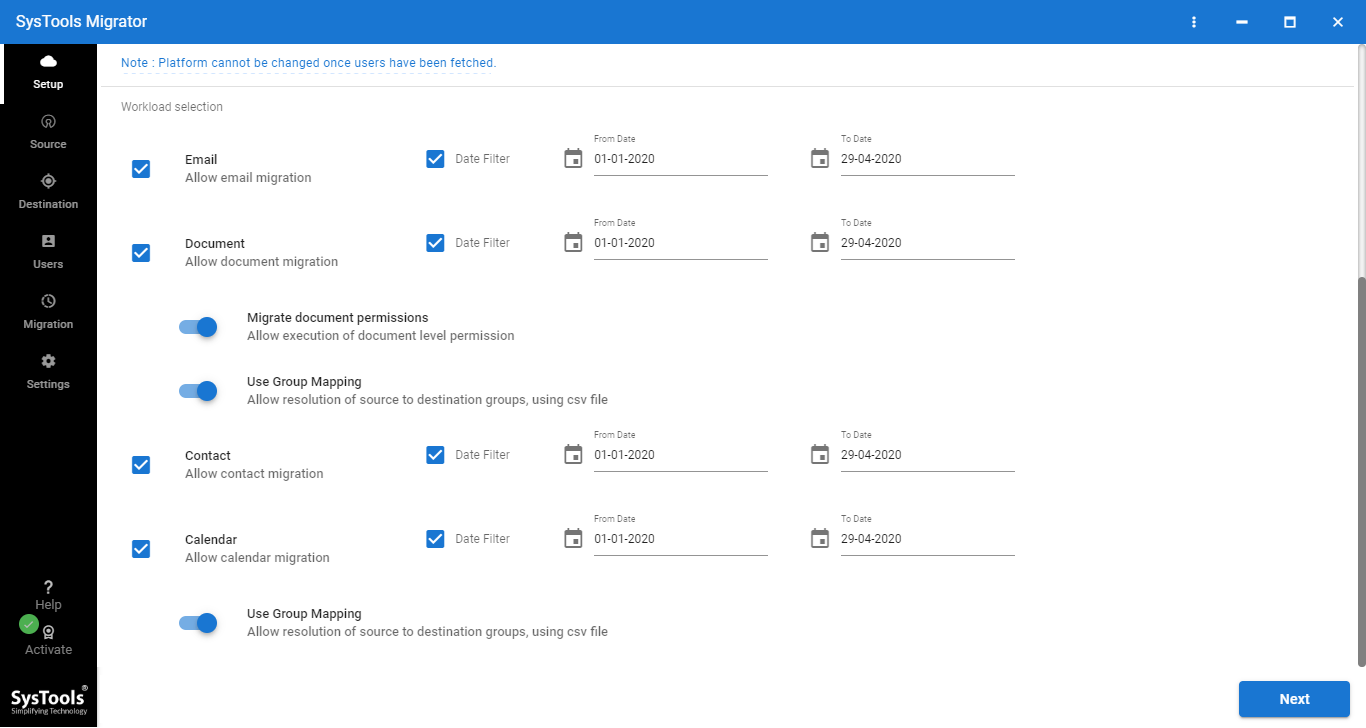 date-range filter for migration