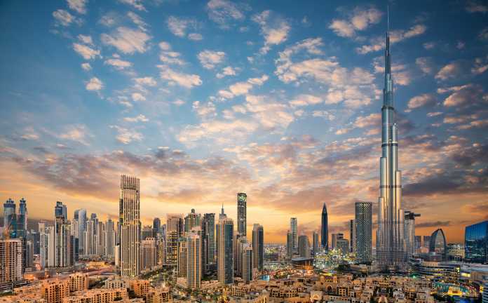 Amazing panoramic view on Dubai futuristic skyline, Downtown Dub Life in Dubai