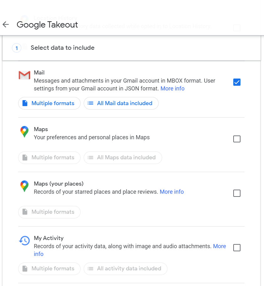 Steps to backup data using Google Takeout